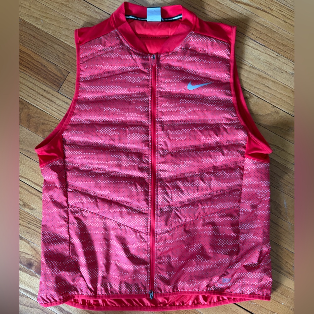 Nike Red Sequin-Effect Sleeveless Puffer Vest